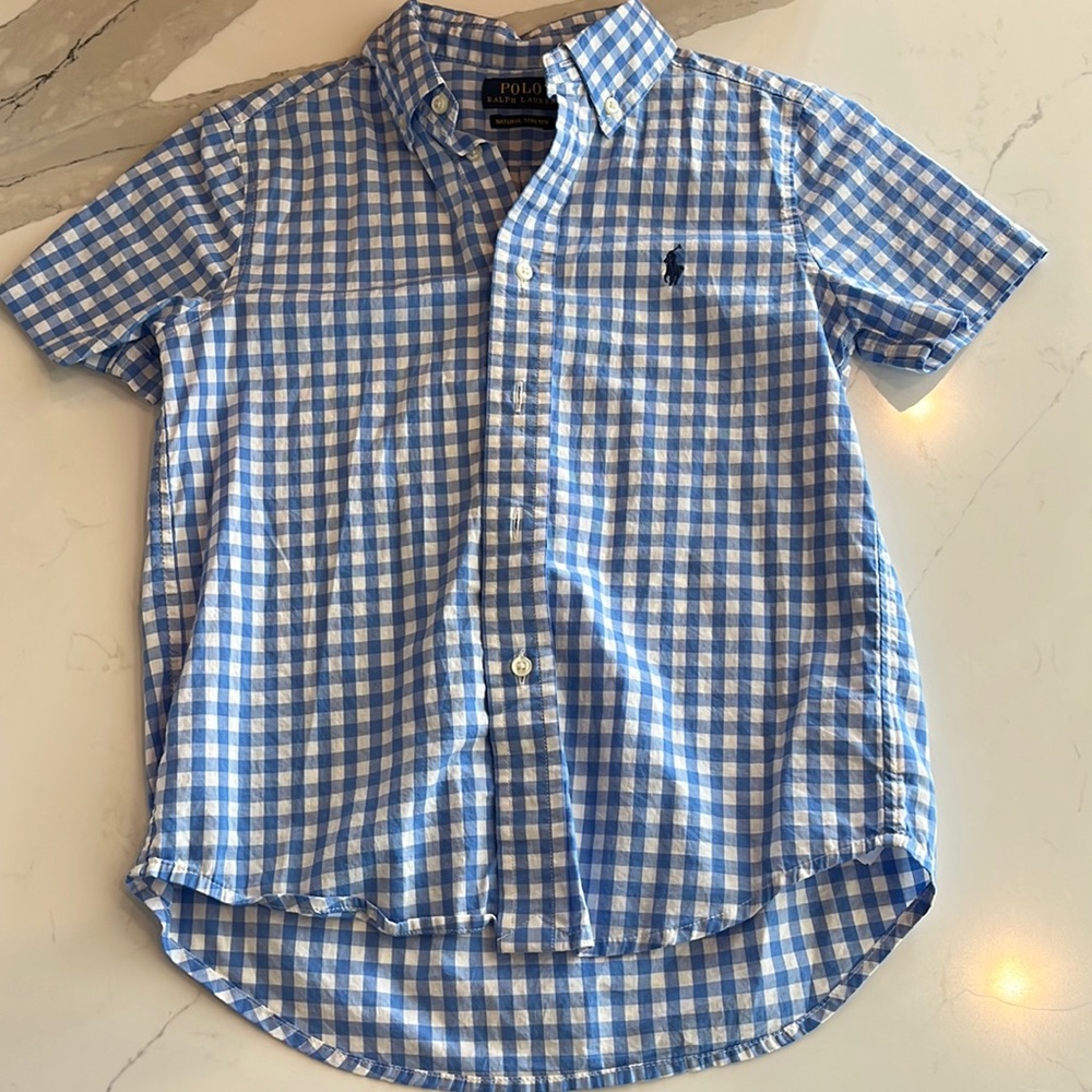 Polo Ralph Lauren boys blue gingham short sleeve shirt